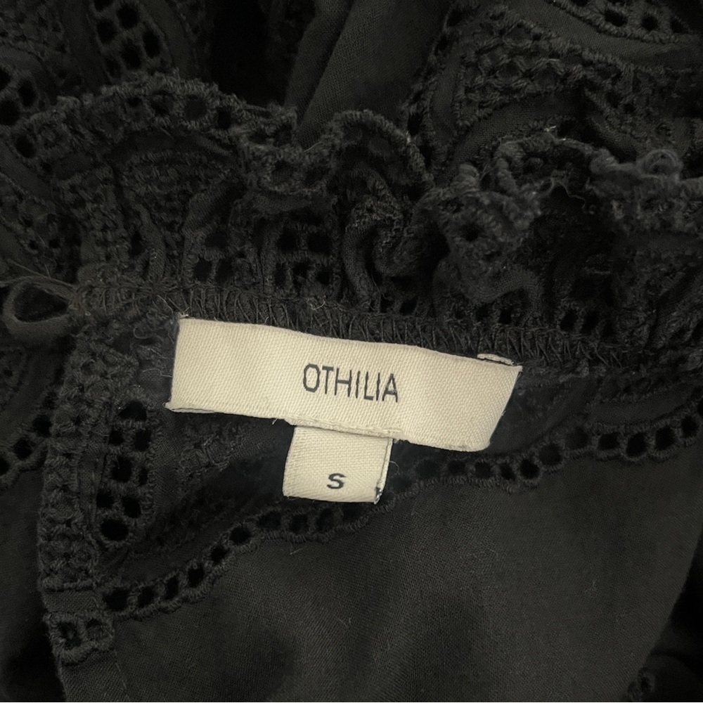 Anthropologie Othilia Idina Black Babydoll Ruffle gothicPuff Sleeve Eyelet Top S - Picture 5 of 8